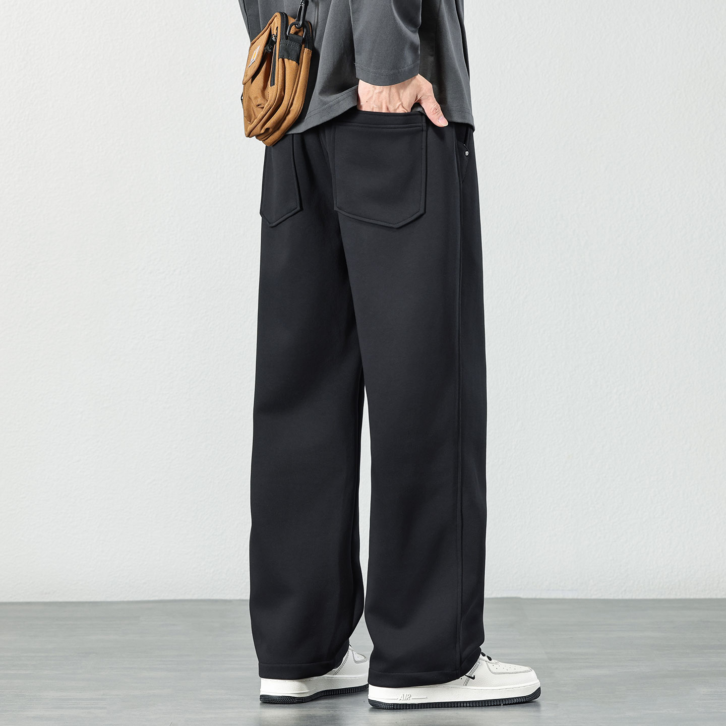 复古纯色休闲裤男士2025秋冬季宽松垂顺通勤长裤直筒百搭拖地裤子