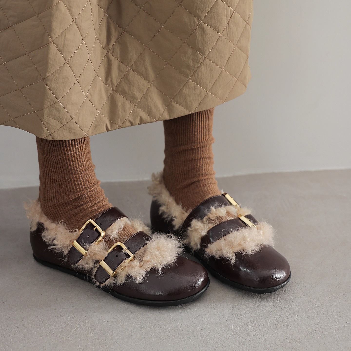 巨好看复古玛丽珍鞋女冬2025新款加绒加厚毛毛鞋双扣带平底小皮鞋