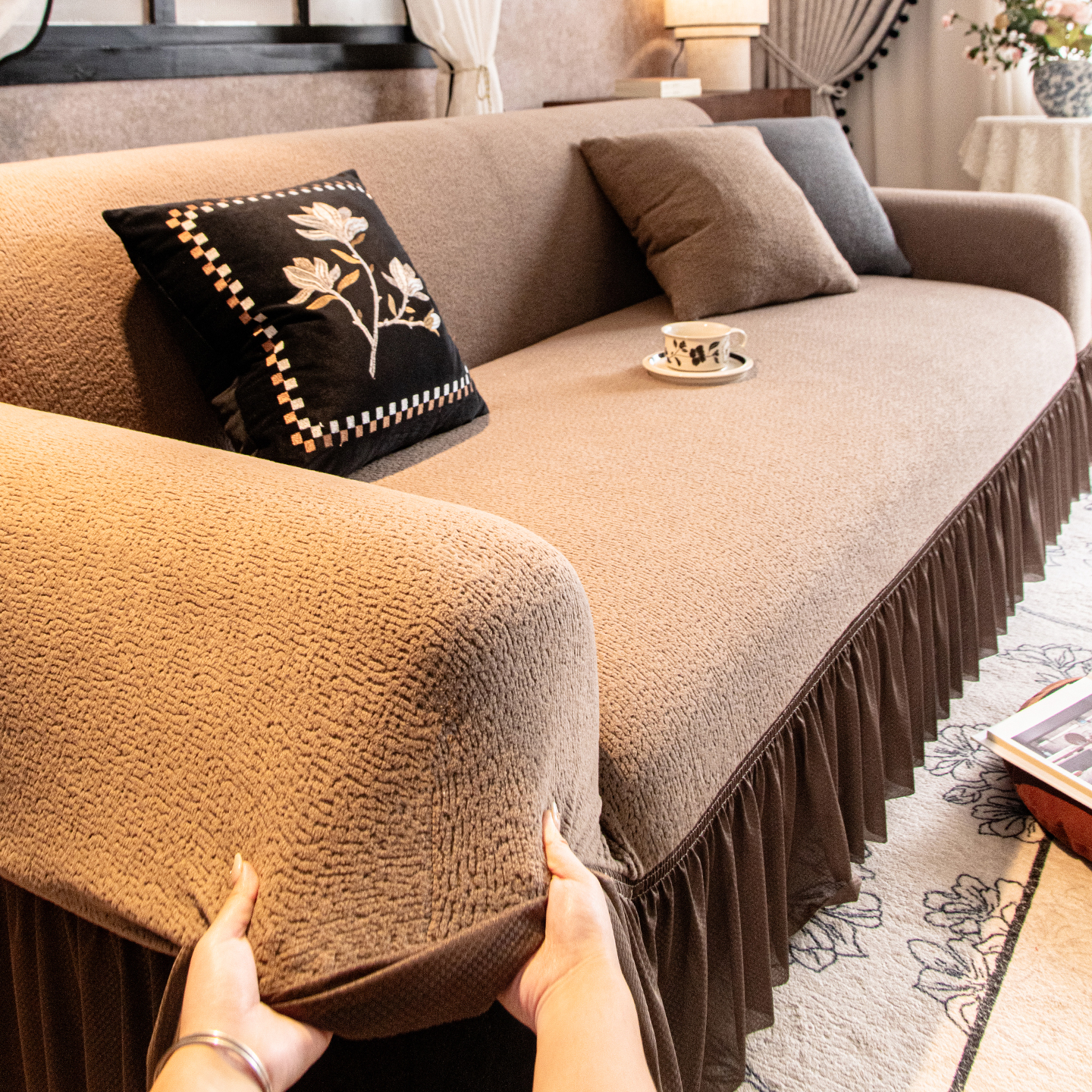 洱峰复古高级感沙发罩全包万能套毛绒冬季加厚防猫抓2025新款套罩