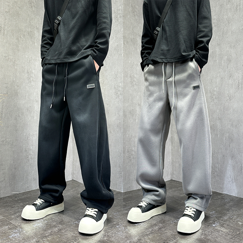 垂感卫裤男秋冬新款宽松直筒运动裤美式复古水洗高级感加绒休闲裤