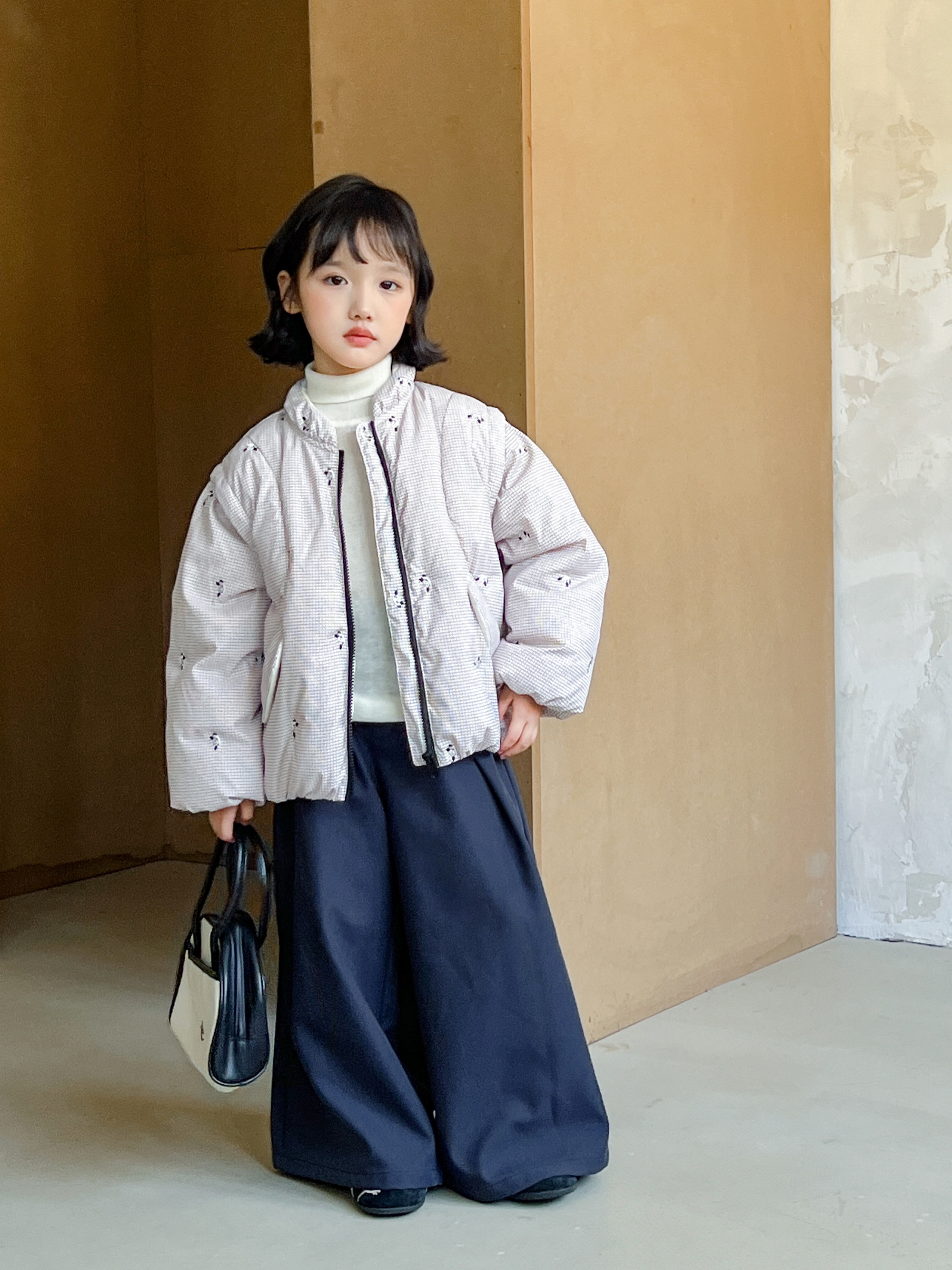 儿童90白鸭绒25冬纯色两穿马甲长袖女童百搭格子外套