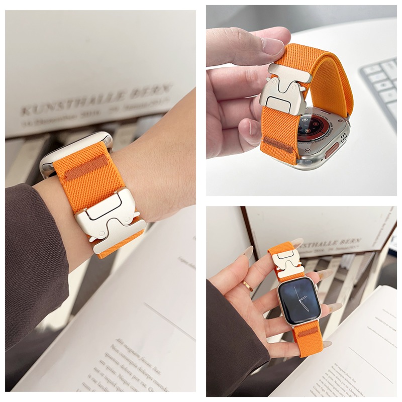 适用苹果apple iwatch11s10s9Ultra3SE2降落伞扣弹力回环尼龙表带