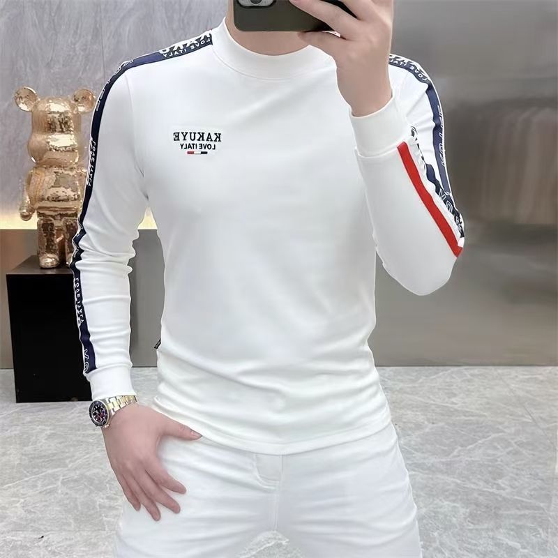 卡因耶查轻奢男士潮流时尚长袖卫衣秋冬百搭圆领修身高品质打底衫