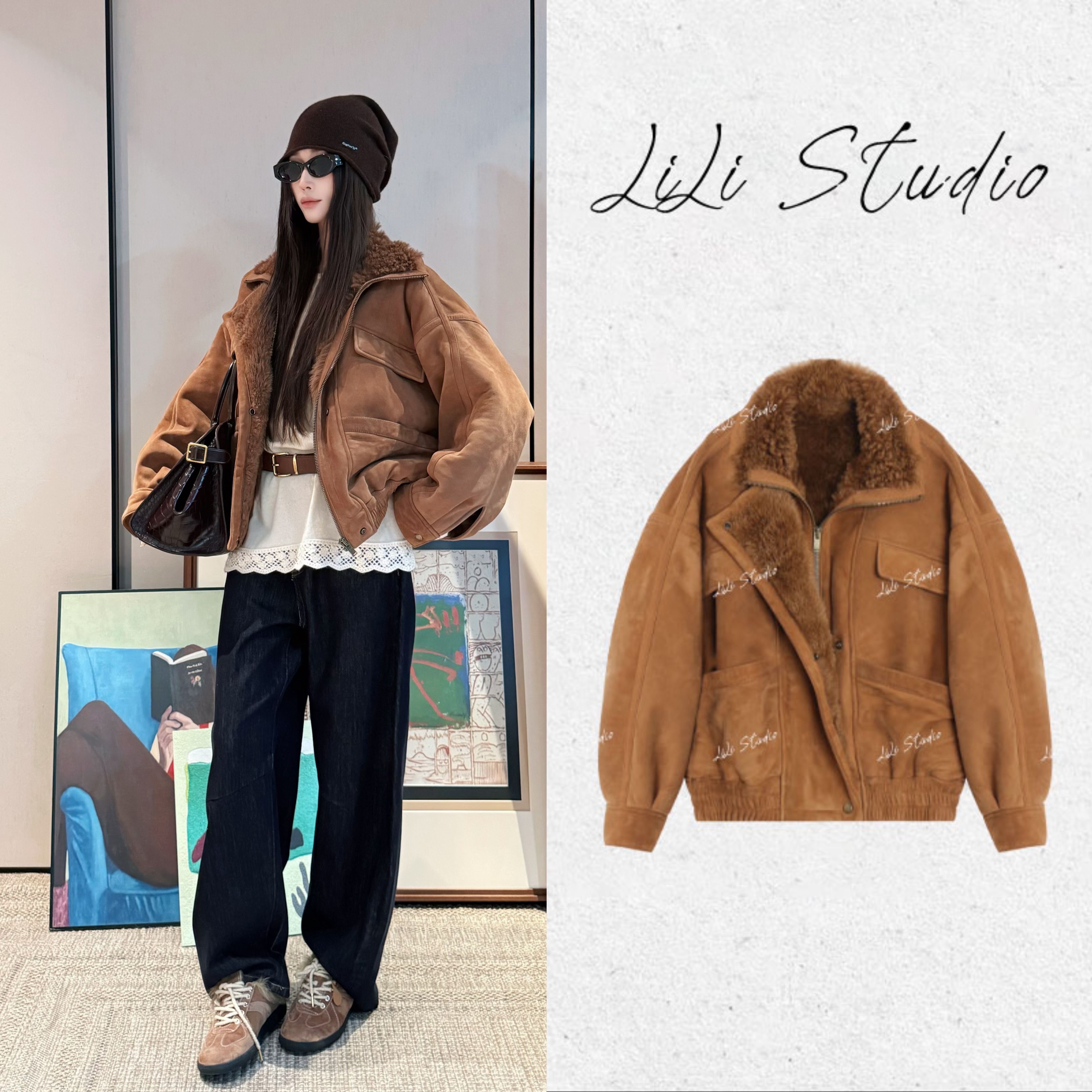 PCNY丨不理理「月笼暖光」美丽奴绒面羊皮毛一体保暖短款皮草外套