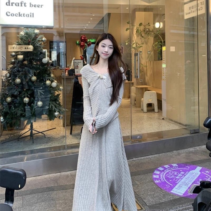甜美时尚套装设计感不规则毛衣高腰半身长裙春秋女两件套减龄