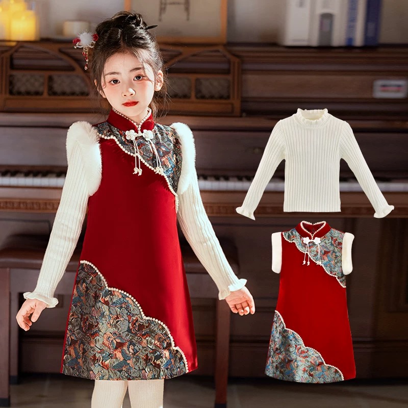 女童冬款旗袍加厚中国风夹棉儿童保暖女宝宝拜年连衣裙子xhg2218