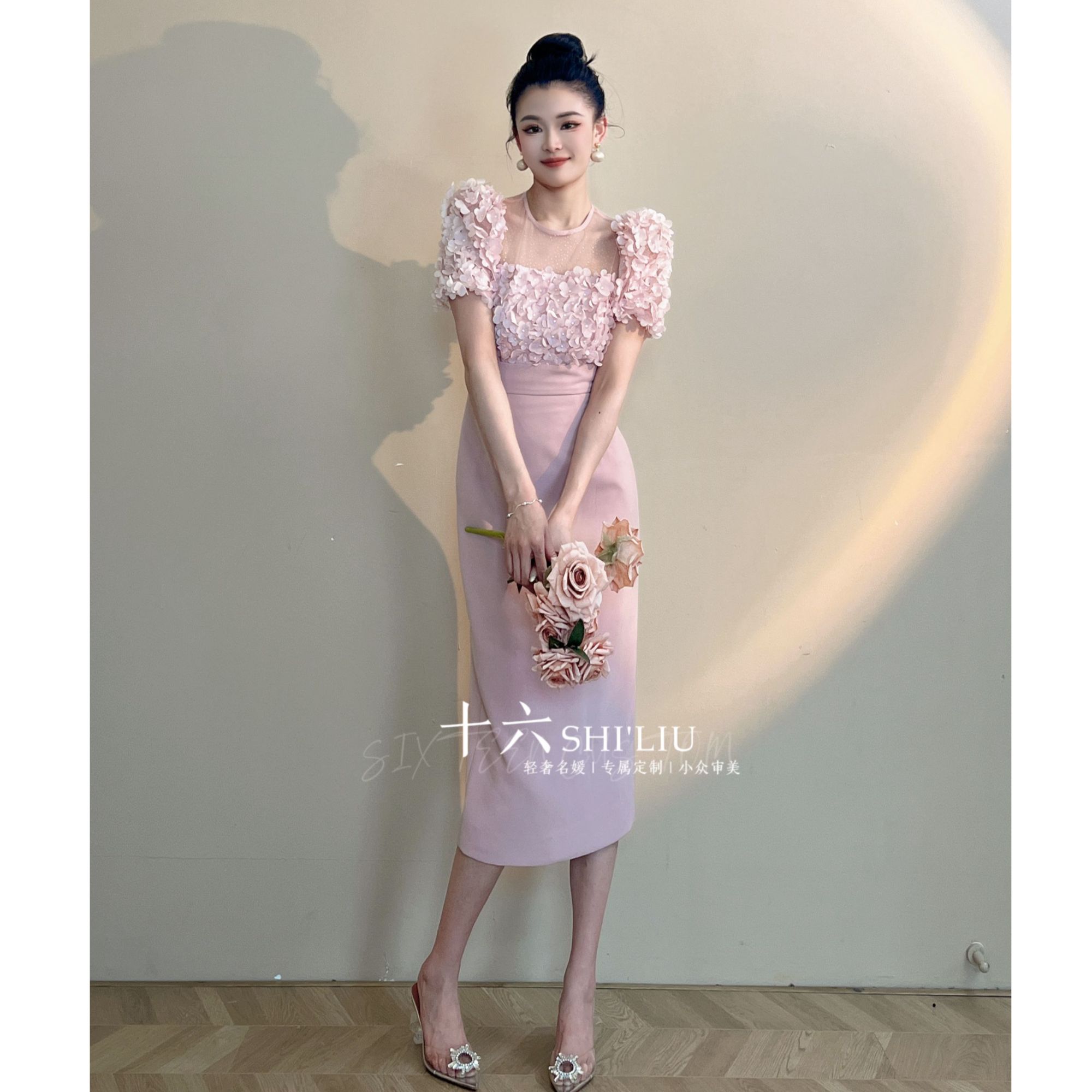 【十六原创】栩栩如生 玫瑰提花立体工艺轻奢优雅名媛连衣裙51172