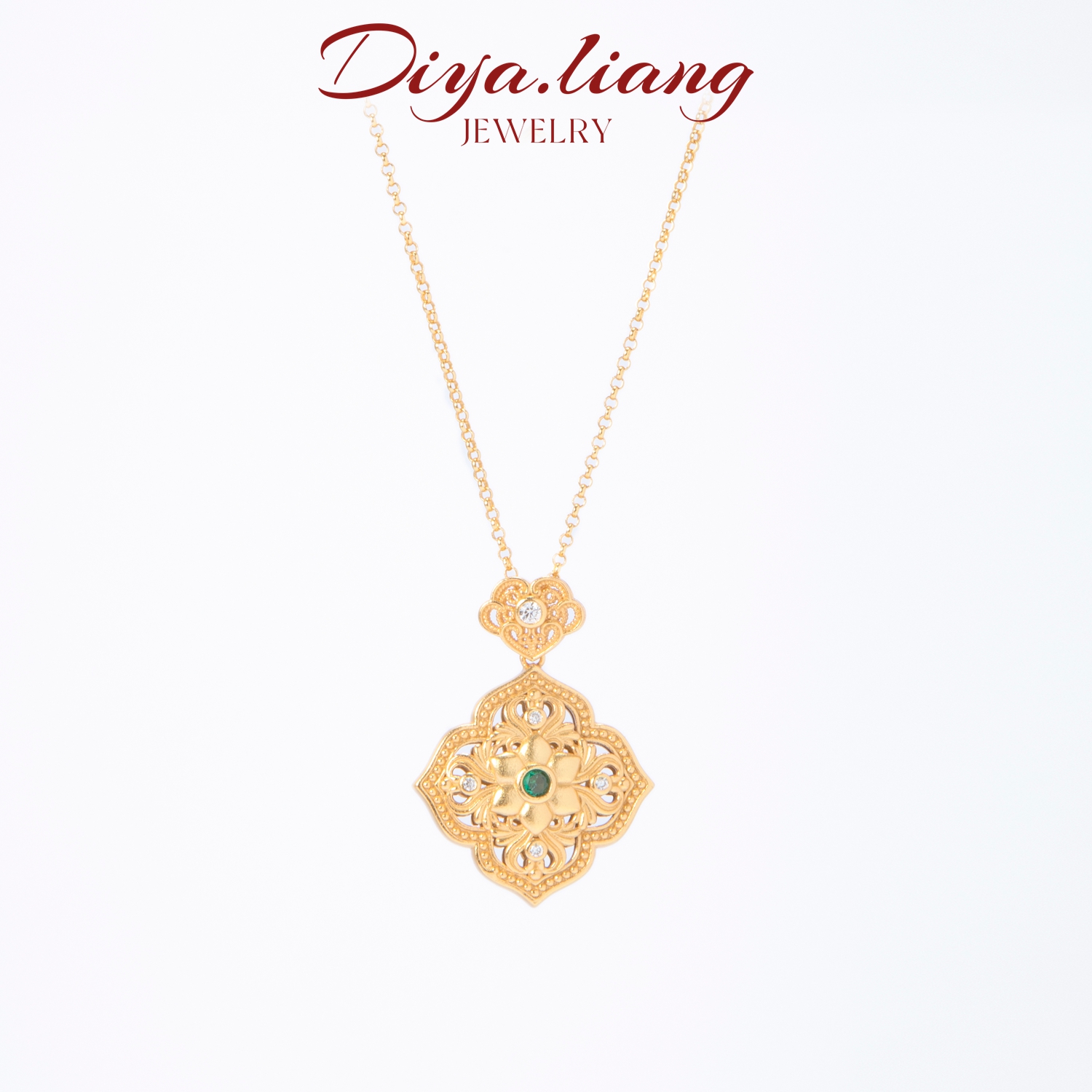 坠链均925银 梁雅帝新品【四合如意花】镂空花丝气质百搭纯银项链