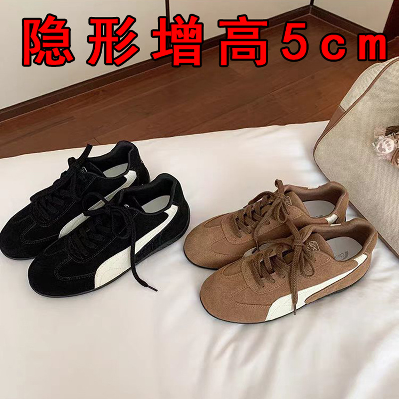 真皮内增高小个子板鞋韩版复古系带低帮休闲鞋女德训鞋女运动女鞋