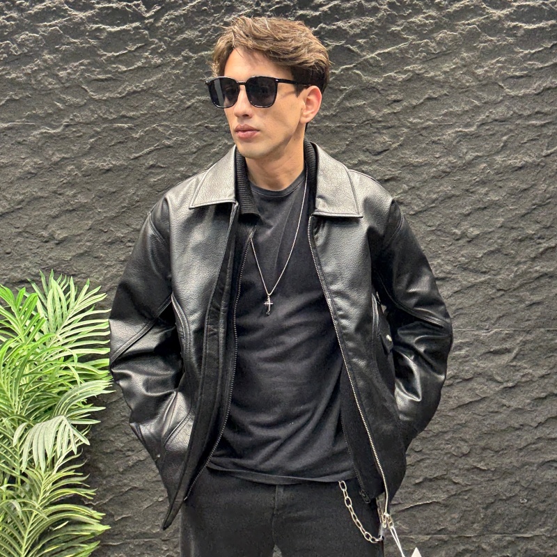 短款翻领皮衣秋冬季羽绒服男士潮流百搭宽松休闲皮羽绒服纯色高街