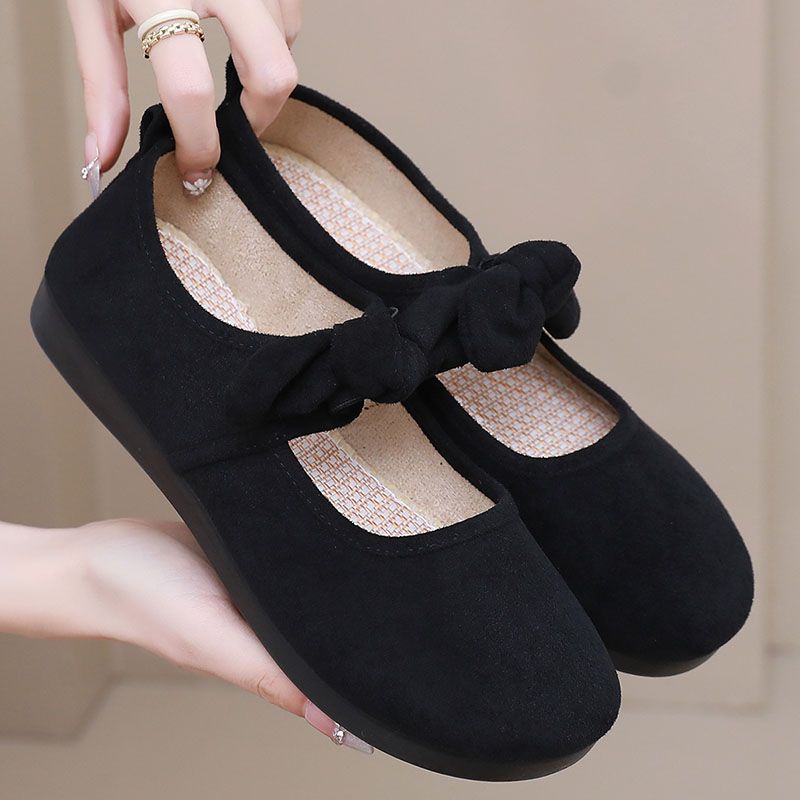 春夏透气老北京布鞋女士百搭工作鞋时尚舒适透气一脚蹬妈妈豆豆鞋