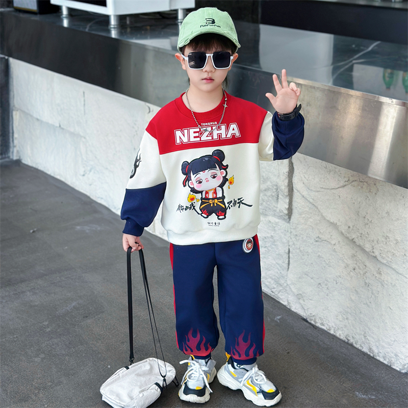 哪吒卫衣春秋款2025新款宝宝洋气春装男孩儿童秋季套装童装中大童