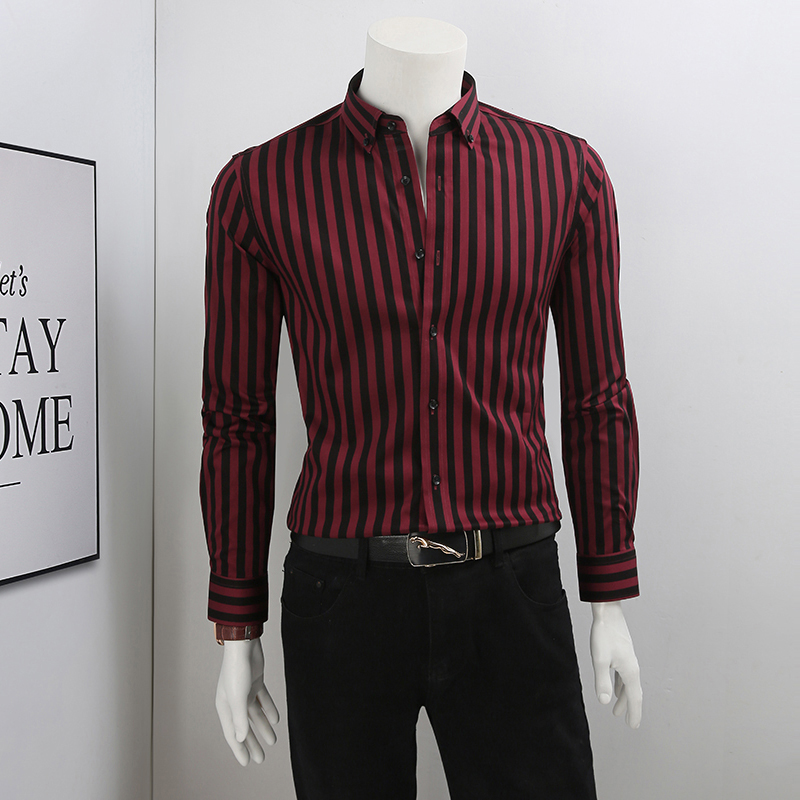 条纹衬衫男款长袖商务男装英伦痞帅2025年帅气休闲时尚男士衬衣男