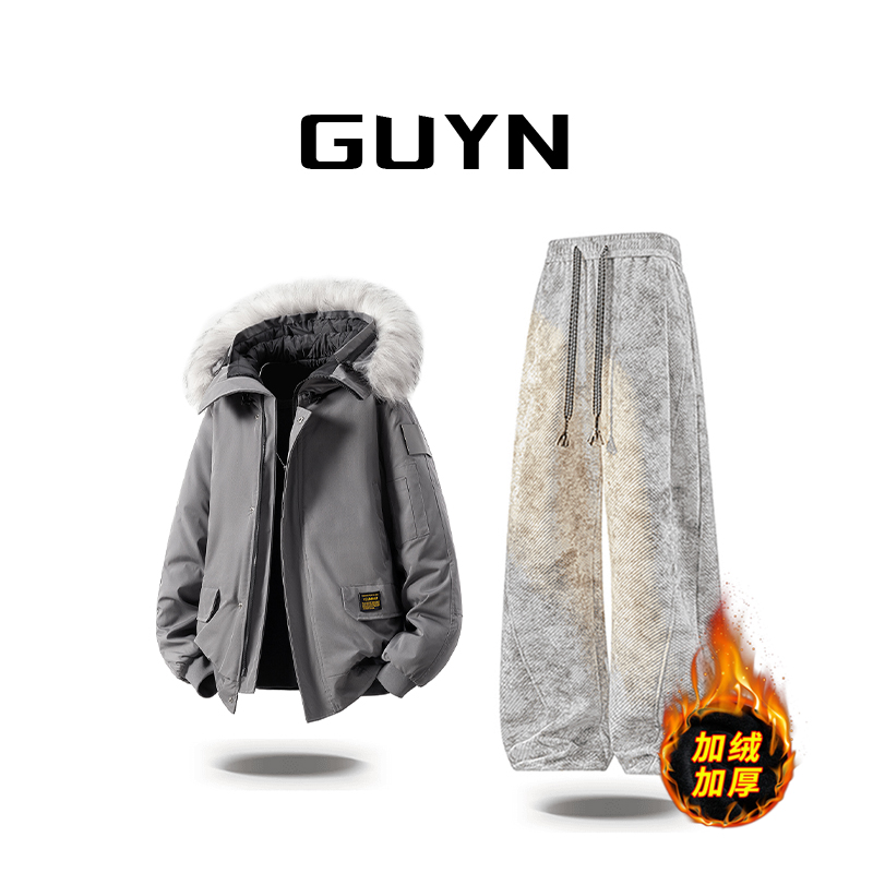 【品牌正品现货】GUYN座山雕外套男生冬季潮牌加棉加厚保暖冬天棉服