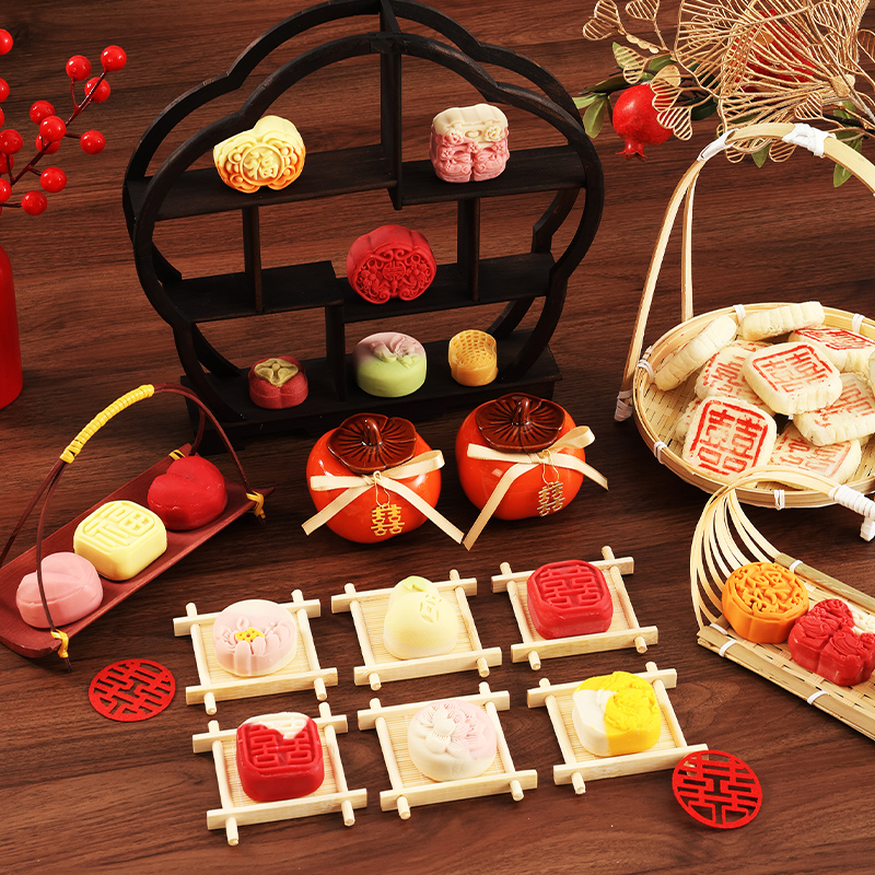 订婚布置小摆件甜品台宴结婚装饰糕点盘摆盘点心全套摆台喜饼中式