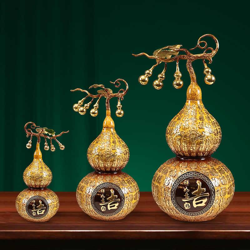 黄铜百福葫芦摆件新中式家居玄关办公室桌面装饰品开业乔迁送礼物