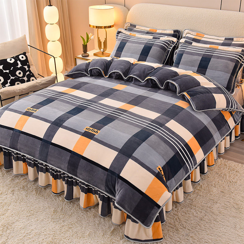 不掉毛 防静电 8-9斤牛奶绒四件套金雕绒法莱绒四件套双面绒加厚