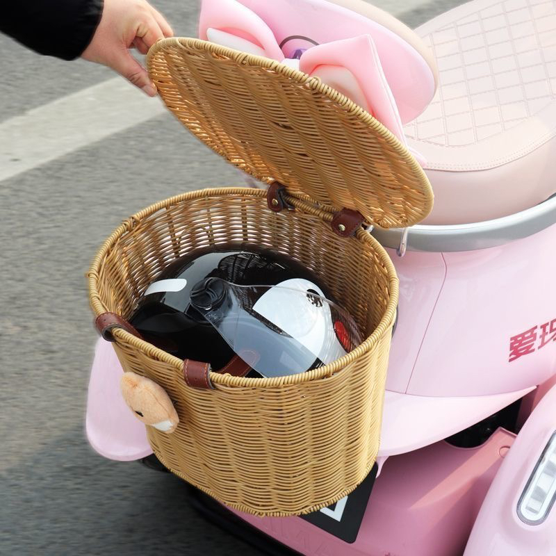 电动车后置车筐大号带盖头盔收纳包摩托车改造通用挂篮放书包神器