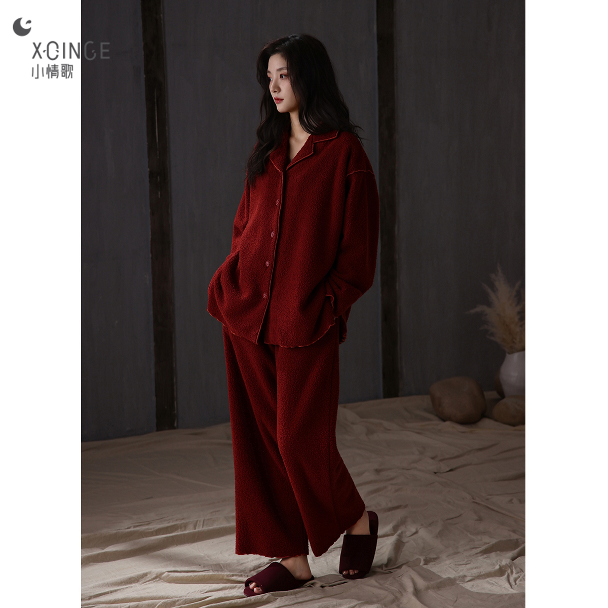 小情歌珊瑚绒睡衣女冬季大红本命年加绒加厚保暖可外穿家居服套装