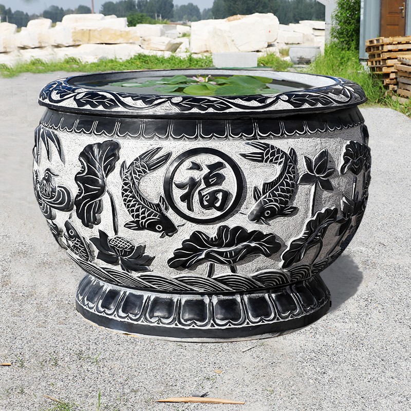 石缸石头门海户外石雕鱼缸花盆庭院花园养鱼天然青石水缸石槽摆件