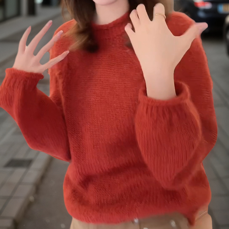 洋气氛围感套头长袖针织衫慵懒气质红色毛衣LK2509031