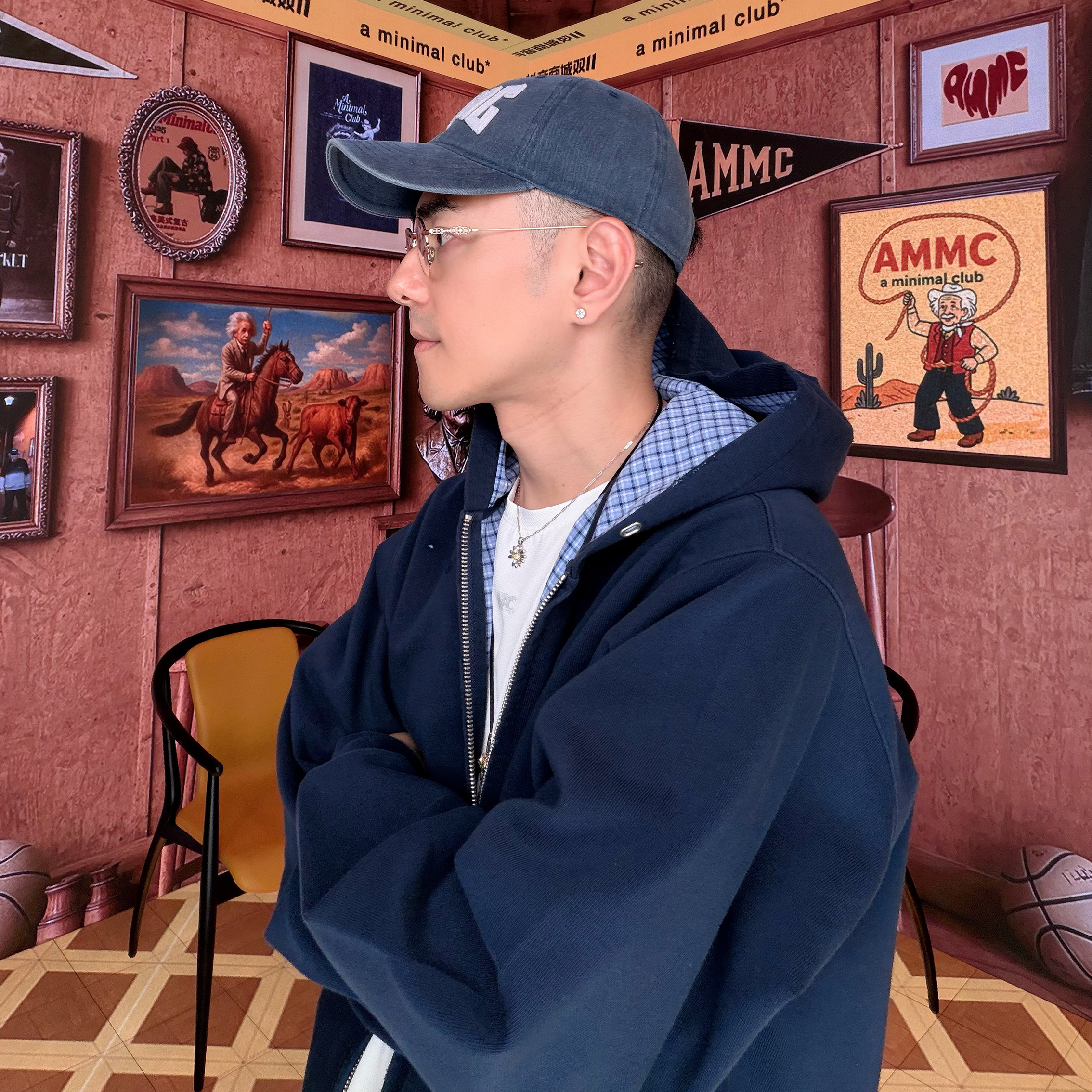 a minimal club复核双层毛边贴布绣连帽卫衣双头拉链休闲AM59ST06