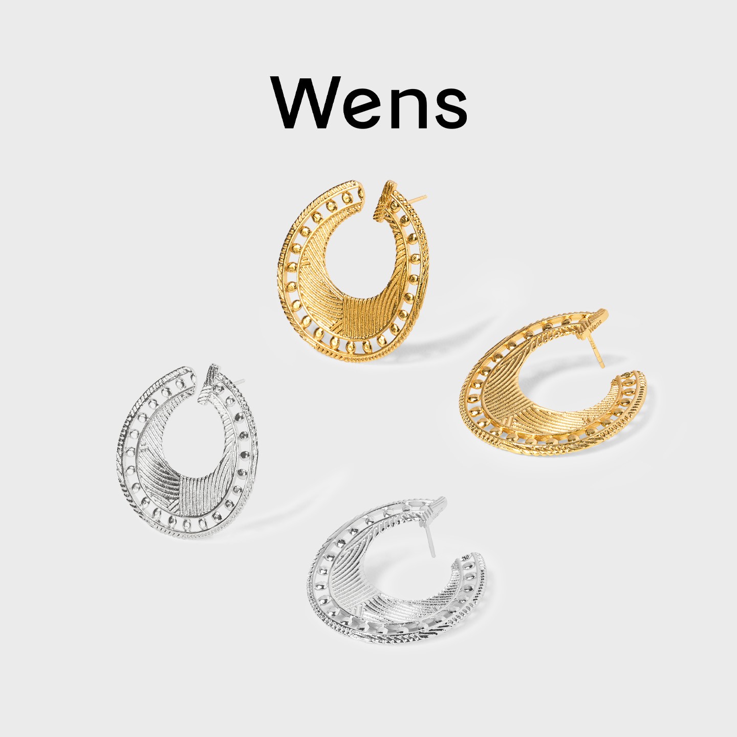 Wens/吻斯 铜合金耳饰 镂空编织 圈圈耳环小众百搭法式时尚设计感