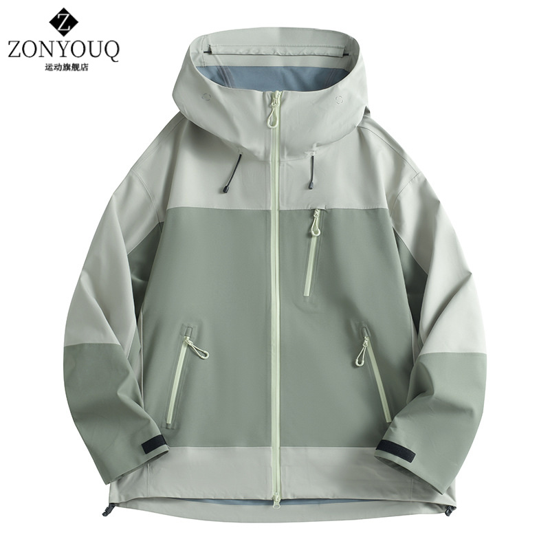 ZONYOUQ新款户外运动单层冲锋衣三层压胶防水防风透湿男女登山服