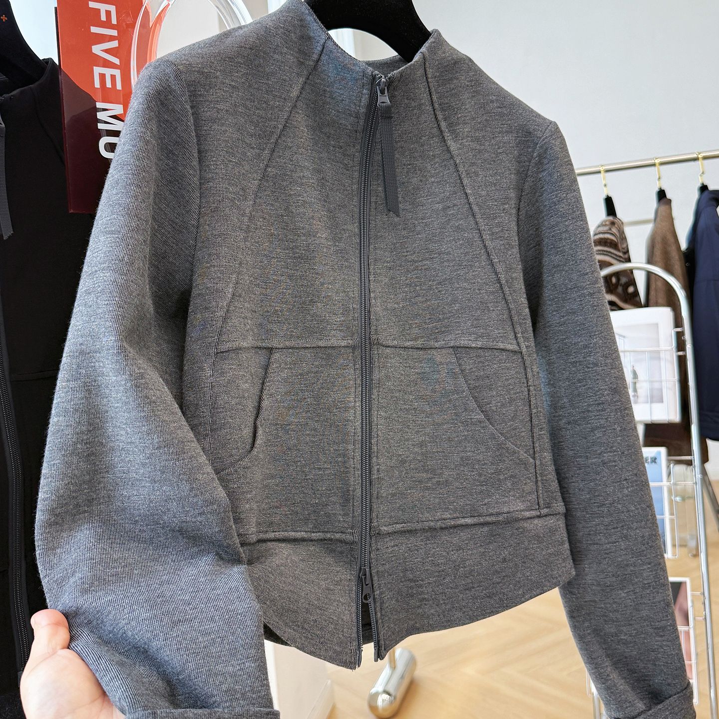 秋冬季立领时尚修身显瘦立体裁剪百搭休闲长袖开衫加绒加厚卫衣女