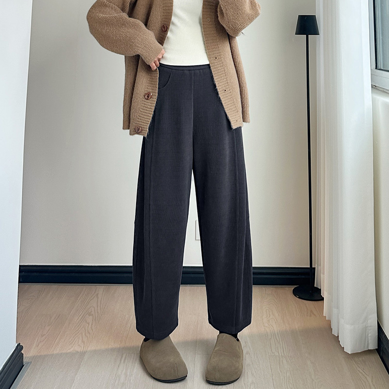 小个子灯芯绒气球裤子女加绒休闲裤宽松高腰灰色阔腿裤子2025新款