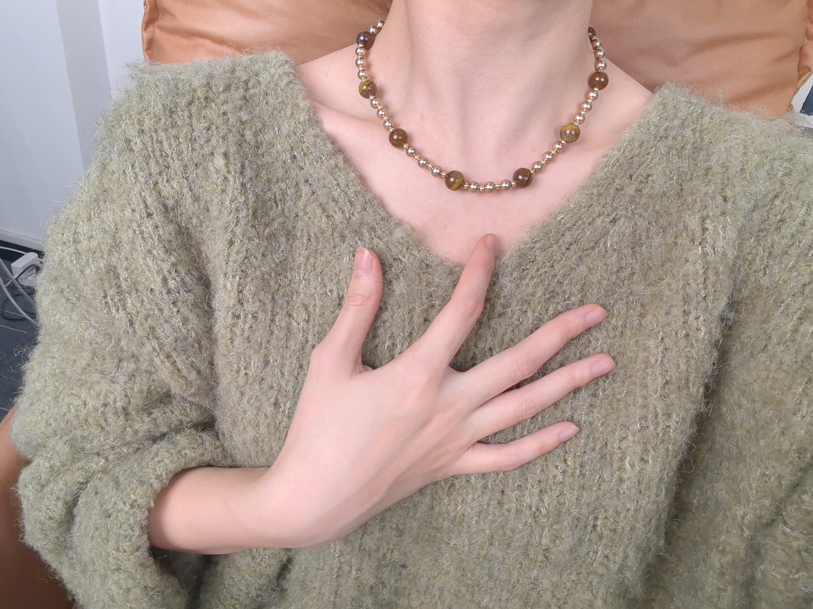 铜合金仿珍珠项链 X0112《秋波》简约大气手作串珠原创百搭项链