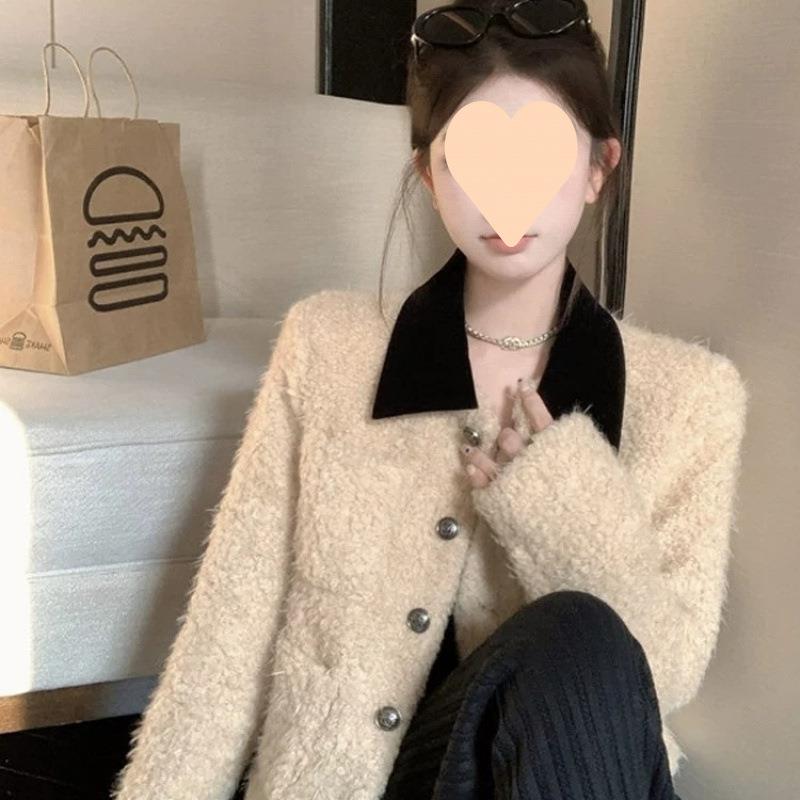 品牌优选富家千金毛呢外套女春感加厚小个子正肩毛毛短大衣