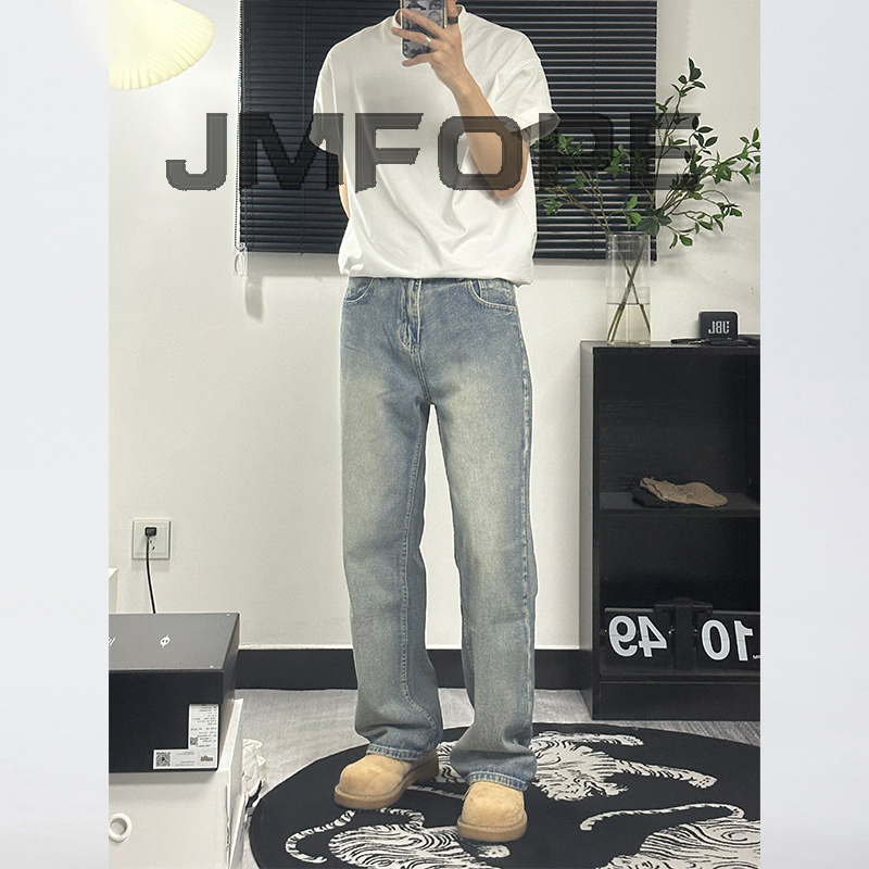 美式复古宽松直筒牛仔裤四季垂感高级感男款长裤冰川蓝潮牌堆叠感