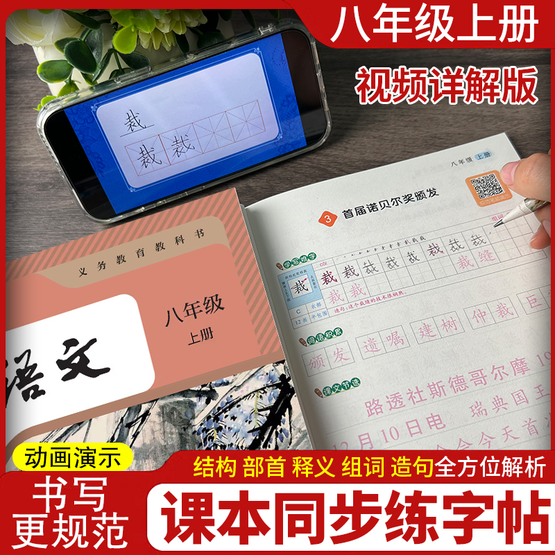 八年级上册语文同步字帖人教版 初二8上正版钢笔硬笔书法生字练习