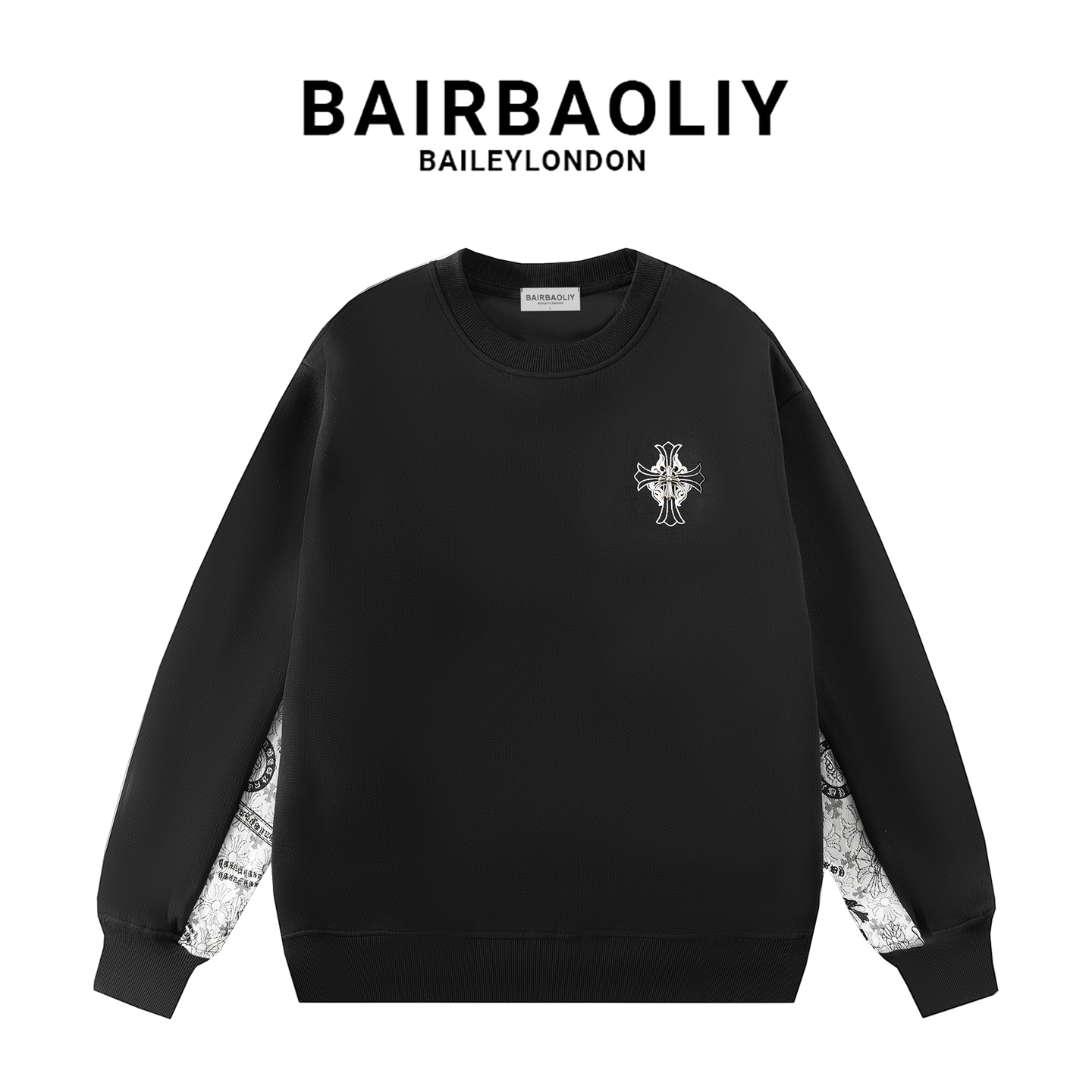 BAIRBAOLIY高端拼接设计十字提花圆领卫衣重工休闲春秋冬男女同款