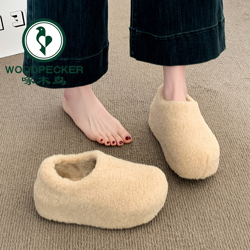 啄木鸟内增高厚底加绒保暖勃肯鞋毛毛鞋女2025新款冬季雪地靴棉鞋