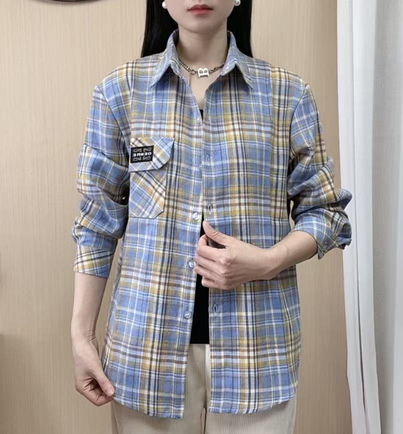 2025新款格子衬衫女薄款宽松大码休闲百搭格子衬衫防晒衣舒适透气