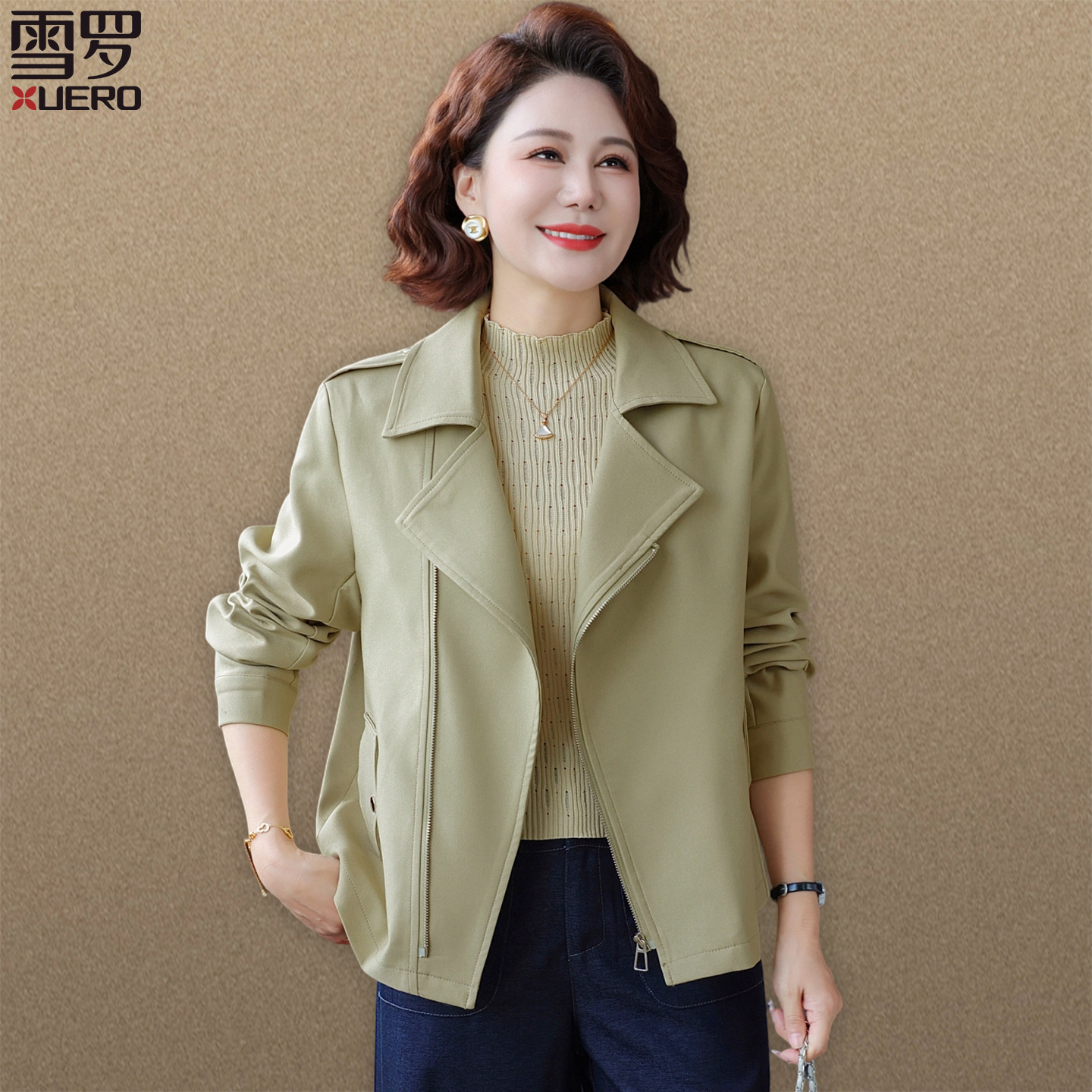 中年妈妈秋装短款风衣外套英伦风气质流光风女春秋贵夫人品牌上衣