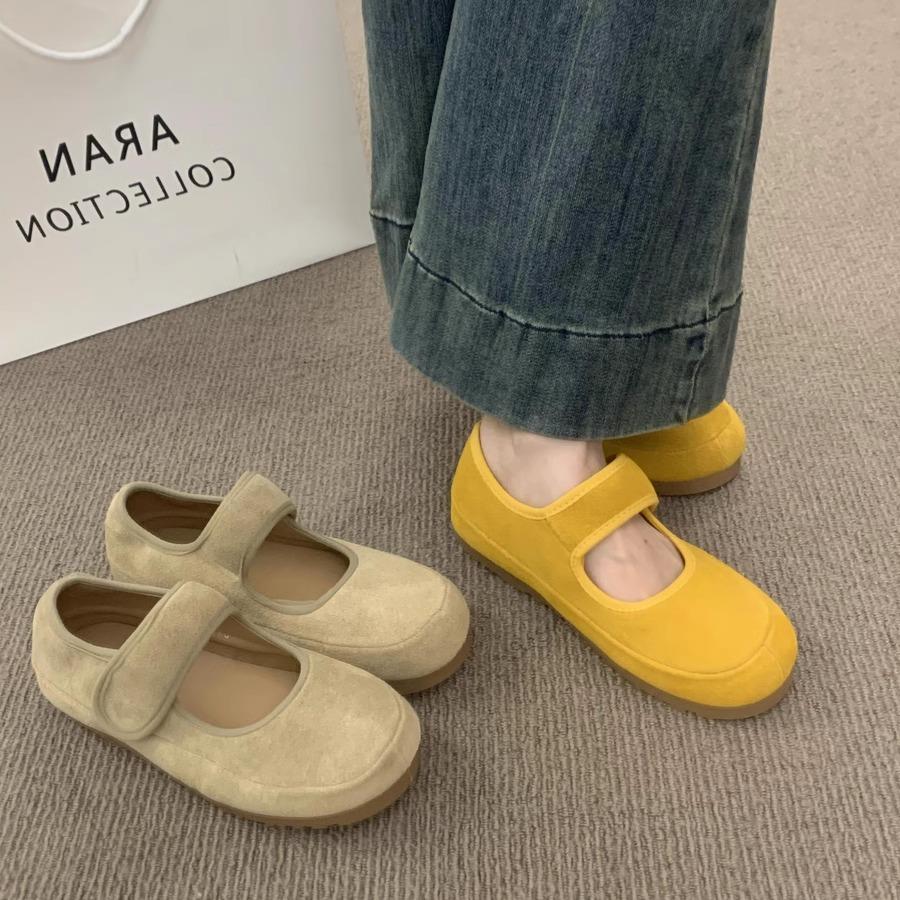 魔术贴一字带玛丽珍豆豆鞋子日系丑萌勃肯鞋乐福擦色厚底女单鞋