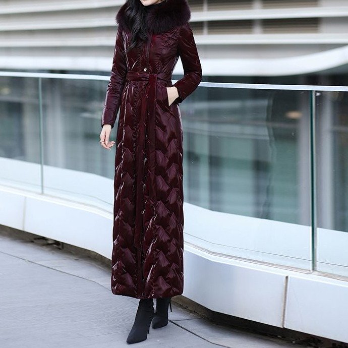 2025高档潮流大毛领连帽长款免洗棉服女冬季新爆款修身棉衣外套潮