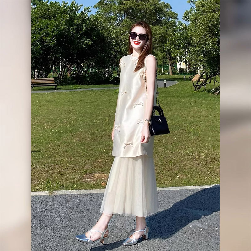 2025超火夏装一整套高级感清冷感禅意新中式国风马甲半裙两件套装