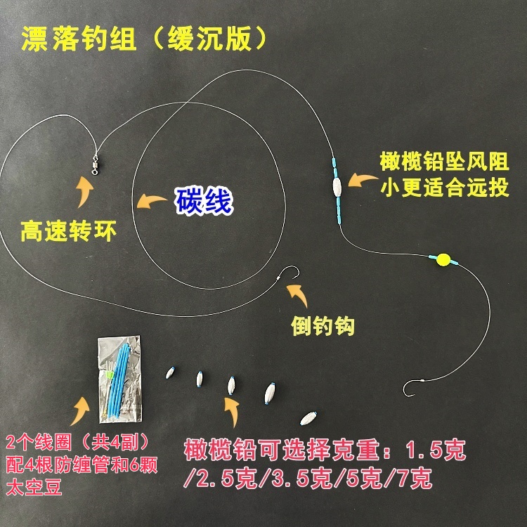 FONSOU漂落钓组缓沉版/探底版2个线圈共4副大鲲钓具