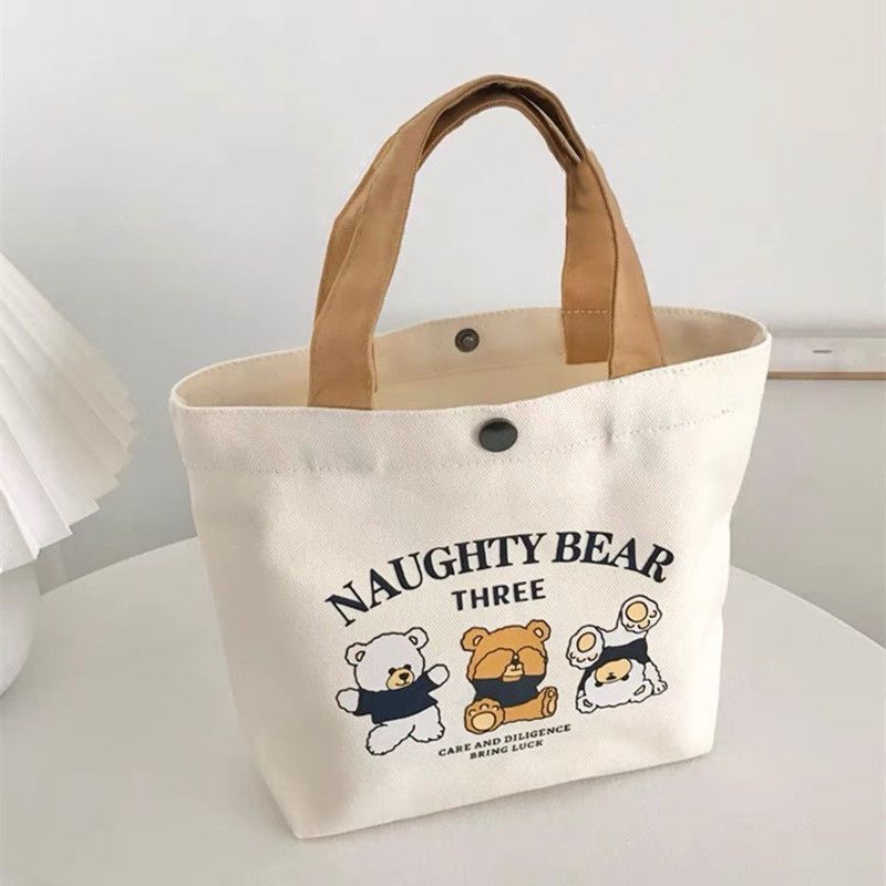 三只小熊帆布包便携手提袋便当小巧卡通帆布袋百搭饭盒袋简约上班