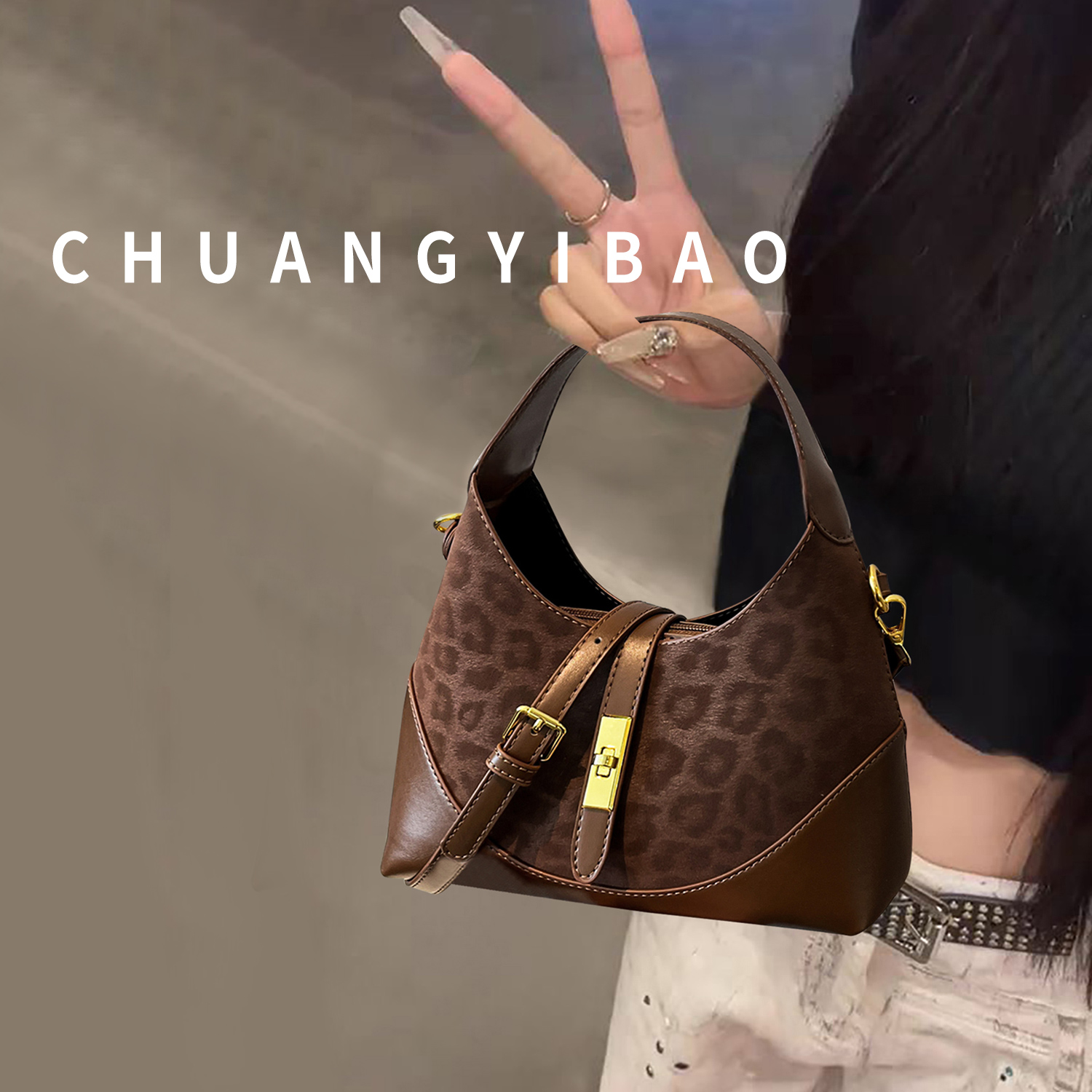 超火豹纹复古小拎包包女式2025新款百搭通勤托特包高级感斜挎女包