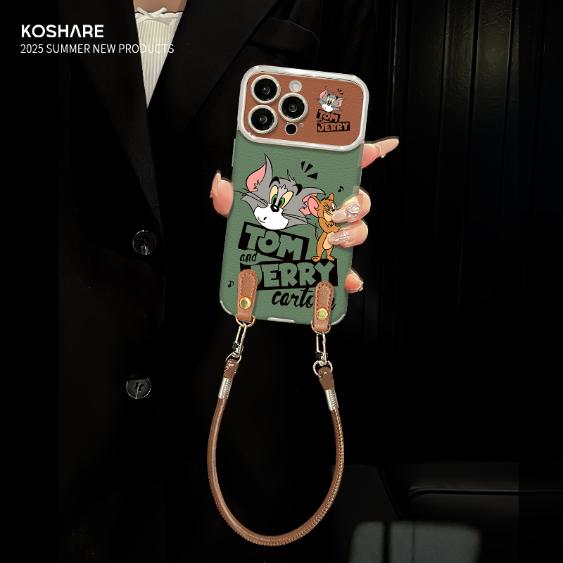 猫和老鼠适用苹果15华为vivo/oppo小米iPhone16大视窗羊皮手机壳