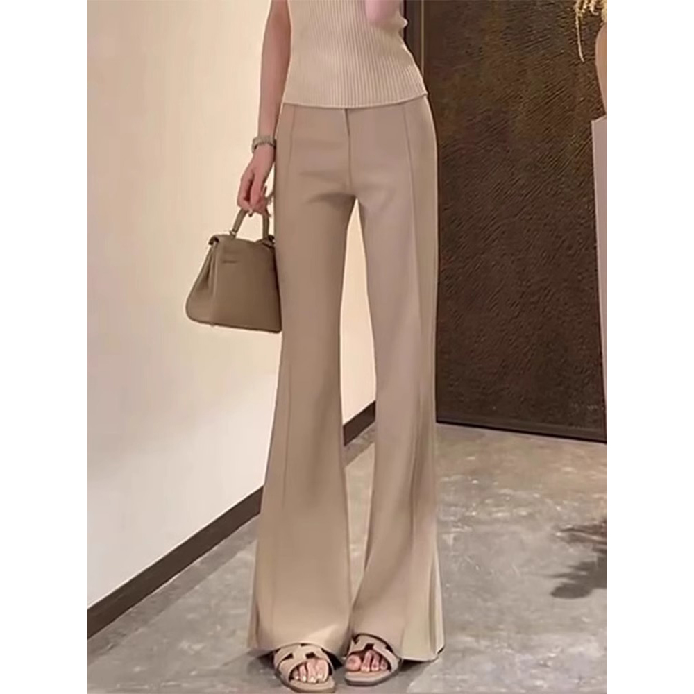 卡其色微喇西装裤子女早秋高级感垂感休闲马蹄裤小个子喇叭长裤子