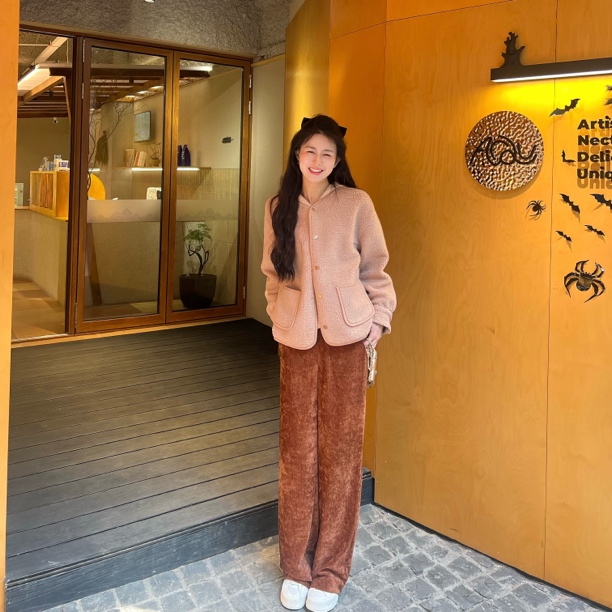 GIRDEAR/哥弟流光梦境雪尼尔百搭高腰显瘦百搭直筒长裤1100280