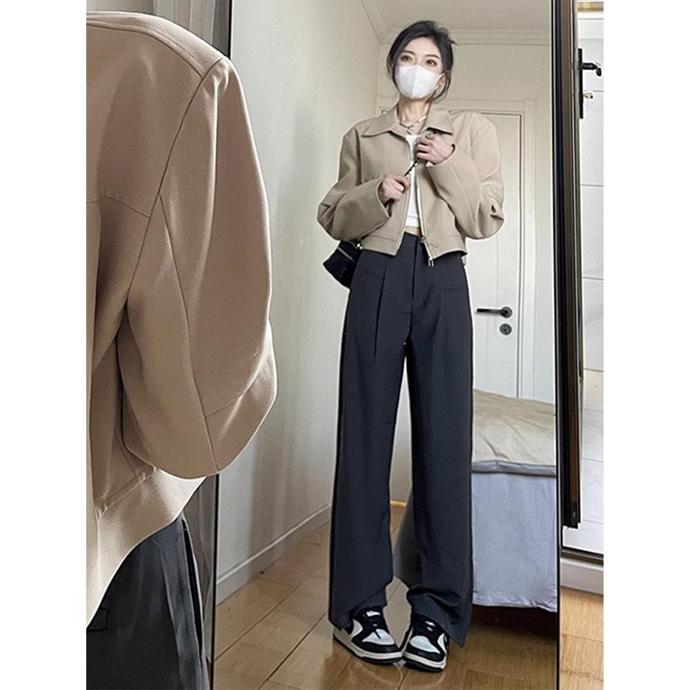 VOCKOO官方美式覆古短款卡其色夹克外套秋冬秋设计感小众棒球服长