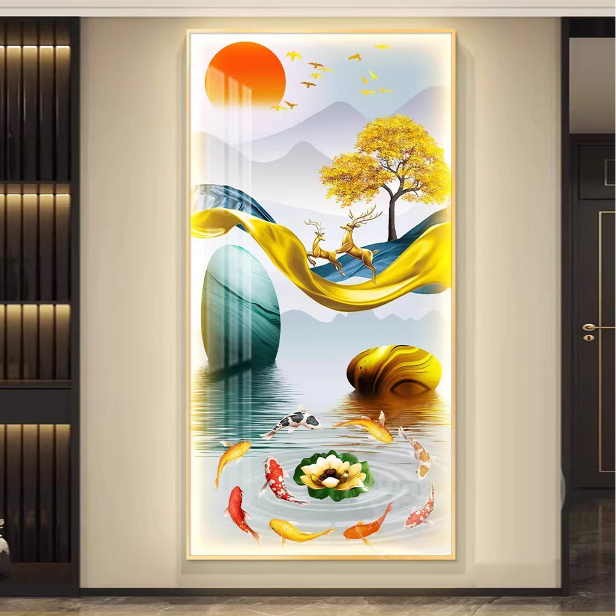 led氛围感应灯玄关装饰画带灯走廊入户高级感过道轻奢简约新壁画