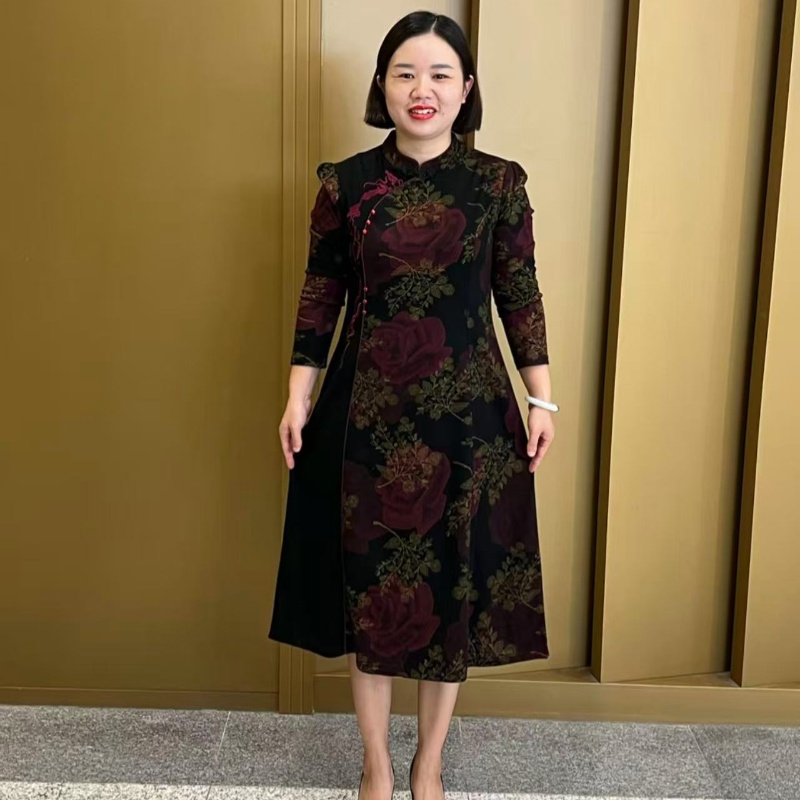 2025秋季新款时尚印花气质国风改良旗袍显瘦连衣裙
